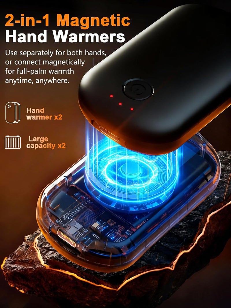 Fovendi Pocket Size Hand Warmers Rechargeable 2 Pack, 6000mAh Electric Hand Warmers for 24H Safe Heat, 3 Settings Fast Heating Handwarmers Up to 131℉ for Christmas, Outdoor, Golf, Hunting, Camping Accessories - Image 2